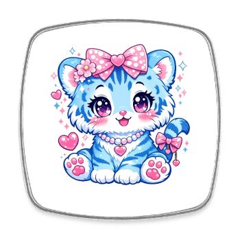 Tigre Bleu Kawaï Girly – Cute & Félin - Magnet carré - blanc - Devant