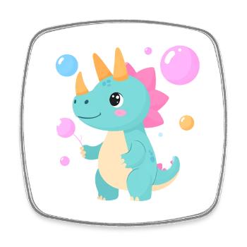 Comic Dinosaur Playing with Soap Bubbles – Cute - Square fridge magnet - white - Front