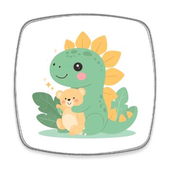 Petit dinosaure de dessin animé avec un ours en peluche – Mignon - Magnet carré - blanc - Devant