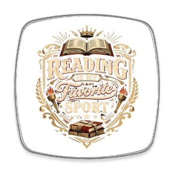 Blason vintage : La lecture est mon sport préféré - Magnet carré - blanc - Devant