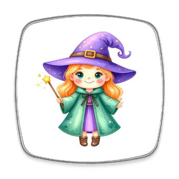 Little Witch with Purple Hat and Wand – Magical - Square fridge magnet - white - Front