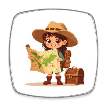 Little comic book explorer with treasure map and chest - Square fridge magnet - white - Front