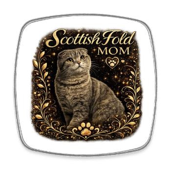 Scottish Fold Mama Gold Frame - Square fridge magnet - white - Front