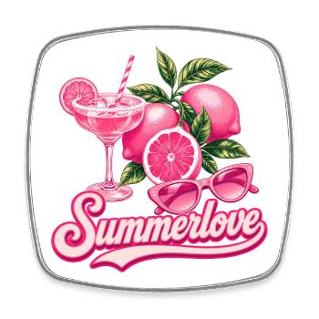 Amour d’été | Pink Cocktail Summer Design - Magnet carré - blanc - Devant
