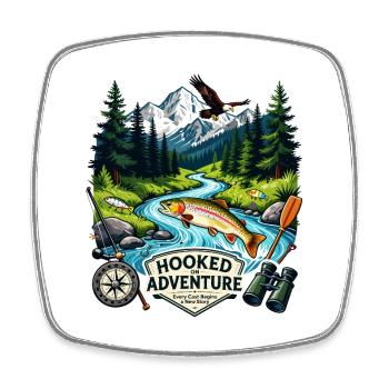Hooked on Adventure: Mountain River Angling - Square fridge magnet - white - Front