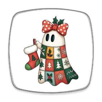 Patchwork Ghost with Christmas Quilt - Square fridge magnet - white - Front