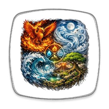 Phoenix, Fire, Water, Earth, Symbolism - Square fridge magnet - white - Front