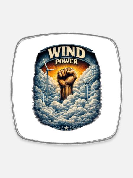 Wind Power Fist Rise - Square fridge magnet - white