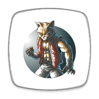 Fighting Cat Martial Arts Anime Design - Magnet carré - blanc - Devant