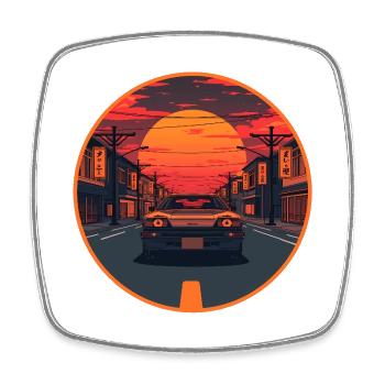 Retro 80er JDM Hatchback Japan Street Emblem - Viereckiger Kühlschrankmagnet - Weiß - Vorne