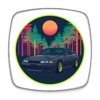 Retro 90er JDM R32 Forest Neon Moon Emblem - Viereckiger Kühlschrankmagnet - Weiß - Vorne