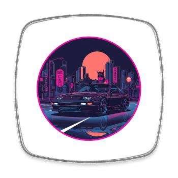 Retro 80er JDM Schrägheck Neon Tokyo Emblem - Viereckiger Kühlschrankmagnet - Weiß - Vorne