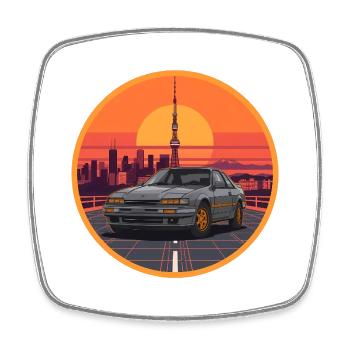 Retro 80er JDM Coupé Tokyo Tower Sonnenuntergangsemblem - Viereckiger Kühlschrankmagnet - Weiß - Vorne