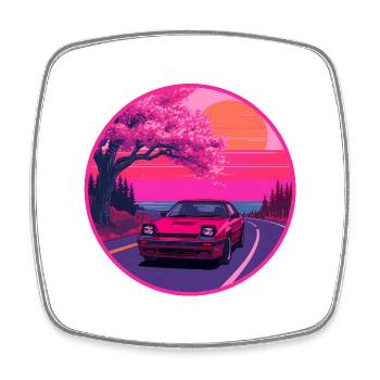 Retro 80er JDM FC Coupé Sakura Sunset Emblem - Viereckiger Kühlschrankmagnet - Weiß - Vorne