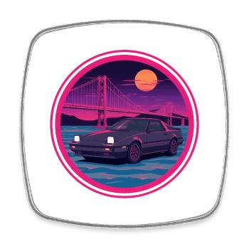 Retro 80er JDM FC Coupé Neon Bridge Emblem - Viereckiger Kühlschrankmagnet - Weiß - Vorne