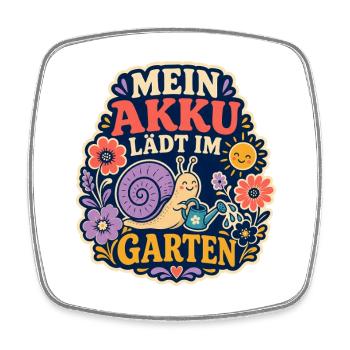 Mein Akku lädt im Garten – Schnecke - Viereckiger Kühlschrankmagnet - Weiß - Vorne