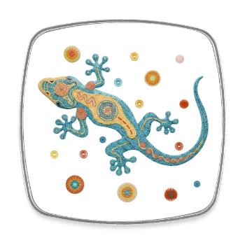 Blue gecko in colorful mosaic style - Square fridge magnet - white - Front