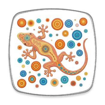 Orange gecko in colorful mosaic style - Square fridge magnet - white - Front