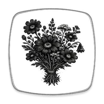 Vintage Wildflowers Linocut Botany - Square fridge magnet - white - Front