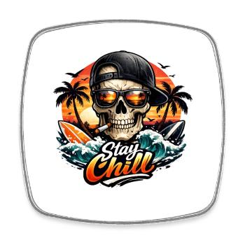 Stay Chill Skull on the Beach - Square fridge magnet - white - Front