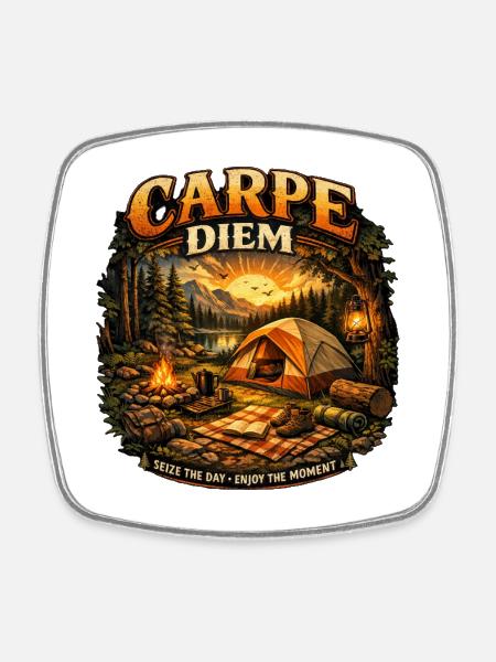 Carpe Diem Campfire Sunset - Square fridge magnet - white