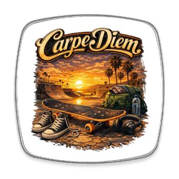 Carpe Diem Skate Sonnenuntergang - Viereckiger Kühlschrankmagnet - Weiß - Vorne