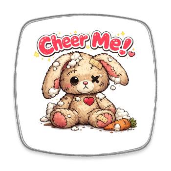 Cheer Me – Lapin en Peluche Abîmé Kawaï - Magnet carré - blanc - Devant