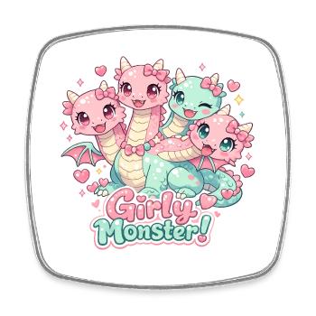 Girly Monster – Hydre Kawaï Rose et Bleue - Magnet carré - blanc - Devant