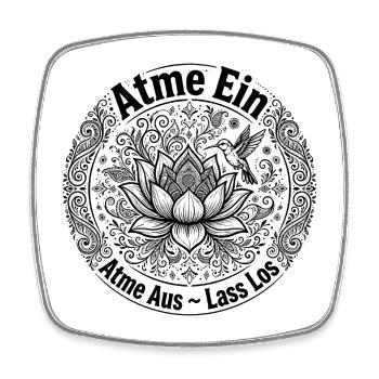 Atme Ein Atme Aus Lass Los - Lotus Kolibri Mandala - Viereckiger Kühlschrankmagnet - Weiß - Vorne