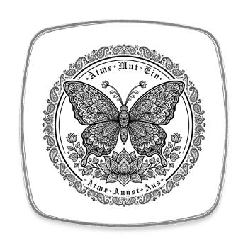 Atme Mut Ein Atme Angst Aus -Mandala Schmetterling - Square fridge magnet - white - Front