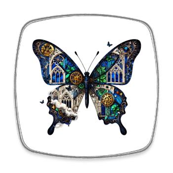 Steampunk Cathedral Butterfly - Square fridge magnet - white - Front