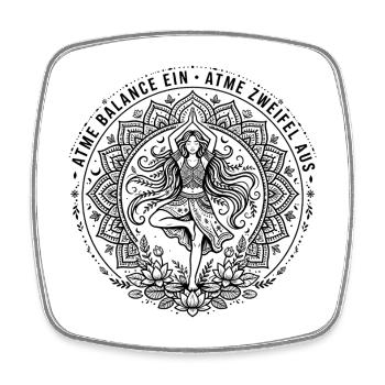 Atme Balance Ein Atme Zweifel Aus - Yoga Baum Pose - Viereckiger Kühlschrankmagnet - Weiß - Vorne