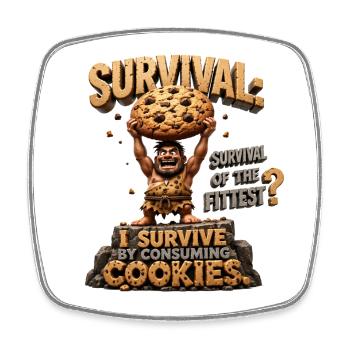 L’homme des cavernes avec des biscuits : Survie - Magnet carré - blanc - Devant