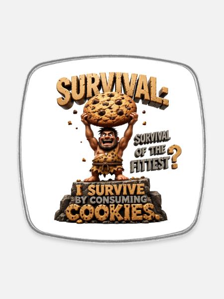 Caveman with Cookies: Survival - Square fridge magnet - white