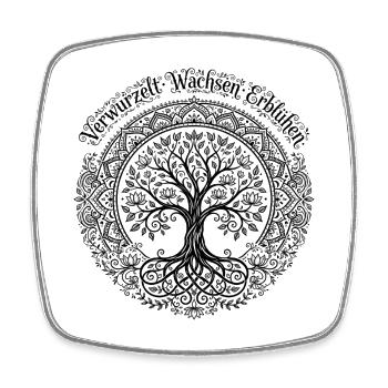 Verwurzelt Wachsen Erblühen - Baum des Lebens Yoga - Viereckiger Kühlschrankmagnet - Weiß - Vorne