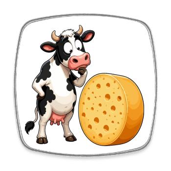 Dessin animé La vache rencontre le fromage - Magnet carré - blanc - Devant