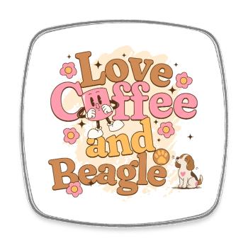 Love coffee and Beagle - amour du café et chiens - Magnet carré - blanc - Devant