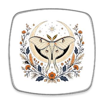 Moon and Floral Moth - Square fridge magnet - white - Front