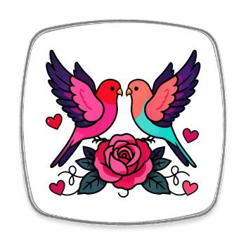 Vibrant Love Birds with Rose - Square fridge magnet - white - Front