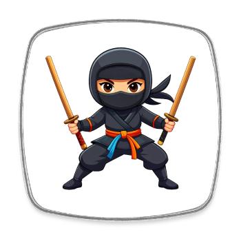 Comic Ninja mit zwei Schlagstöcken – Action Design - Viereckiger Kühlschrankmagnet - Weiß - Vorne