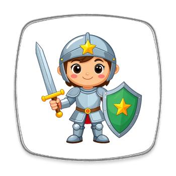 Comic Knight in Knight's Armor with Sword – Heroes - Square fridge magnet - white - Front