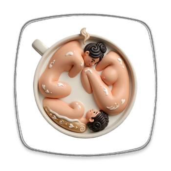 Trio nu Latte Cup - Magnet carré - blanc - Devant
