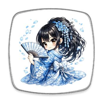 Geisha Bleue Kawaii – Illustration Manga Japonaise - Magnet carré - blanc - Devant