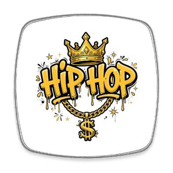 Hip Hop King - Gold Crown & Dollar Chain - Square fridge magnet - white - Front