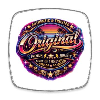 Insigne rétro Synthwave néon des années 1980 Original 1987 - Magnet carré - blanc - Devant