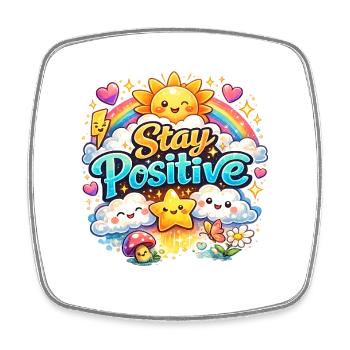 Restez positifs Rainbow Kawaii - Magnet carré - blanc - Devant