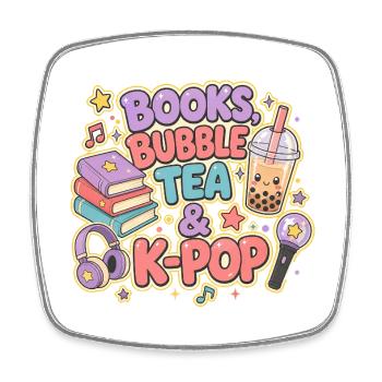 Bücher, Bubble Tea und K-Pop - Viereckiger Kühlschrankmagnet - Weiß - Vorne