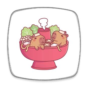 Capybaras drôles se détendant dans un hotpot de bateau à vapeur - Magnet carré - blanc - Devant