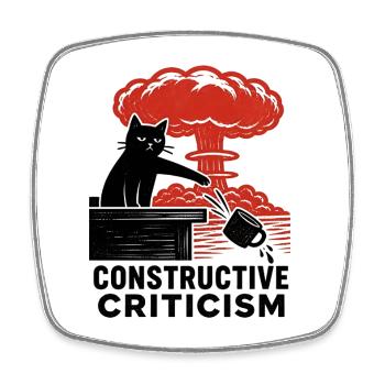 Linocut Cat Nuclear Explosion Coffee Mug - Square fridge magnet - white - Front