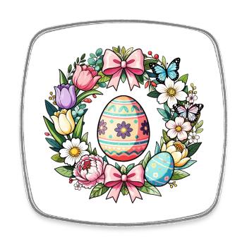 Pastel Easter Floral Egg Wreath - Square fridge magnet - white - Front